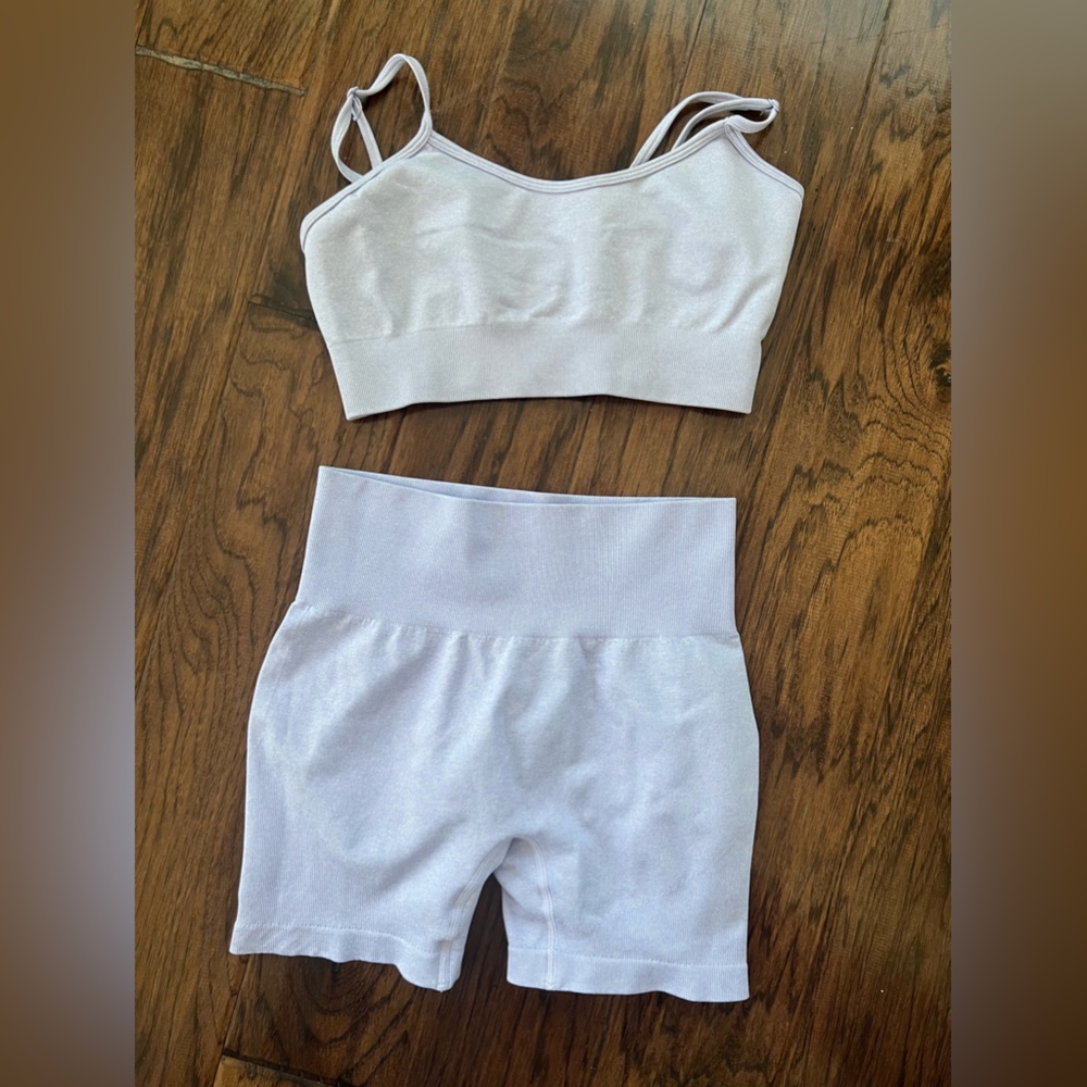 Lavender set - bra and biker shorts (size medium)